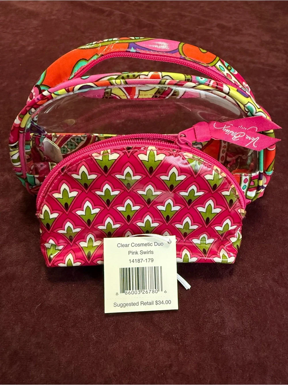 Vera Bradley Clear Cosmetic Duo in Pink Swirls